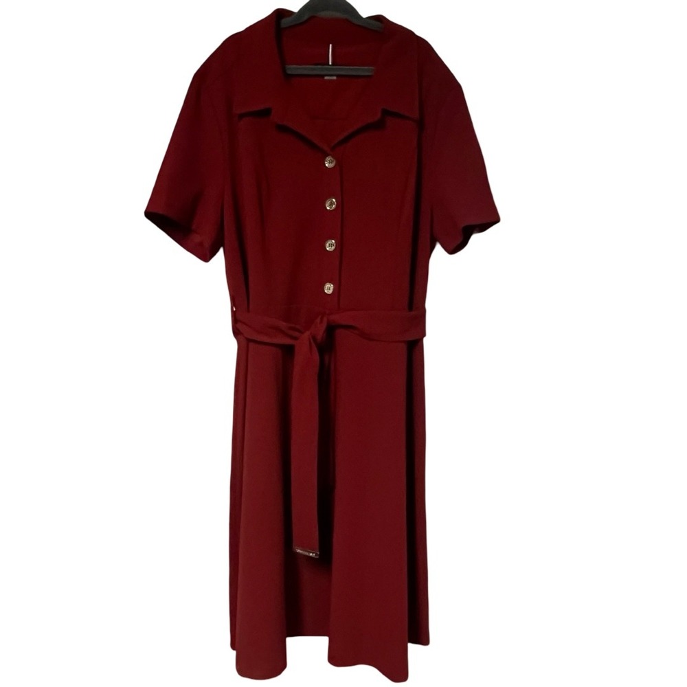 Tommy Hilfiger Womens Red Belted Dress Gold Toned Hardware Size 14‎